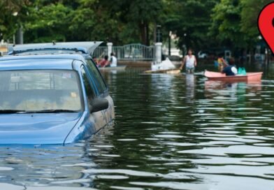 a car in a flooded area