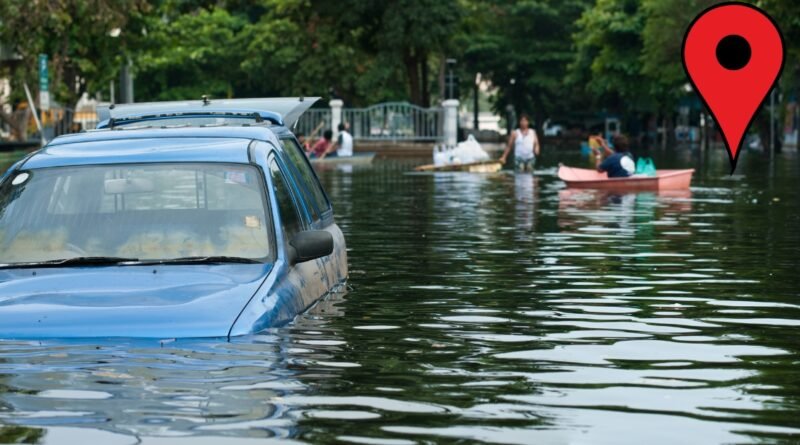 a car in a flooded area